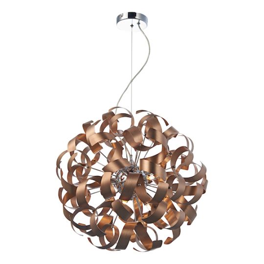 Dar Rawley 9 Light Ribbon Pendant Brushed Copper