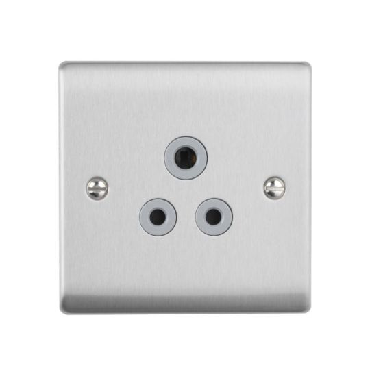 Saxby Raised Screwed 5A Unswitched Socket - Brushed Steel With Grey Insert in Brushed Steel