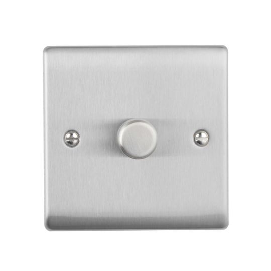 Saxby Raised Screwed 1G Led Dimmer 5-100W - Brushed Steel in Brushed Steel