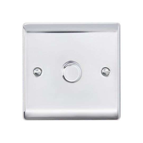 Saxby Raised Screwed 1G Led Dimmer 5-100W - Polished Chrome in Chrome Effect Plate
