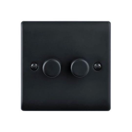 Saxby Raised Screwed 2G Led Dimmer 5-100W - Matt Black in Matt Black