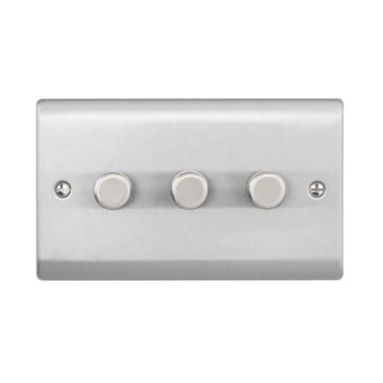 Saxby Raised Screwed 3G Led Dimmer 5-100W - Brushed Steel in Brushed Steel