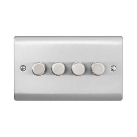 Saxby Raised Screwed 4G Led Dimmer 5-100W - Brushed Steel in Brushed Steel