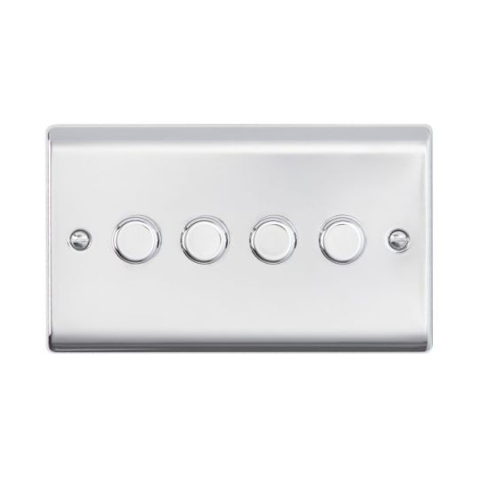 Saxby Raised Screwed 4G Led Dimmer 5-100W - Polished Chrome in Chrome Effect Plate