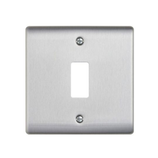 Saxby Raised Screwed 1G Grid Front Plate - Brushed Steel in Brushed Steel