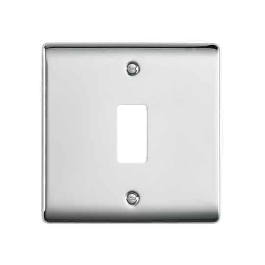 Saxby Raised Screwed 1G Grid Front Plate - Polished Chrome in Chrome Effect Plate