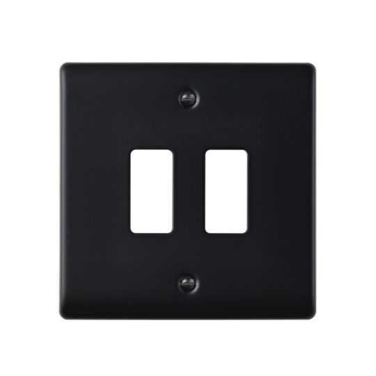 Saxby Raised Screwed 2G Grid Front Plate - Matt Black in Matt Black