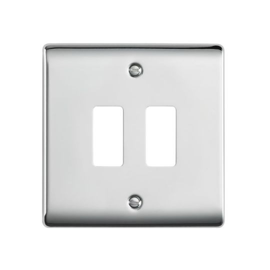 Saxby Raised Screwed 2G Grid Front Plate - Polished Chrome in Chrome Effect Plate