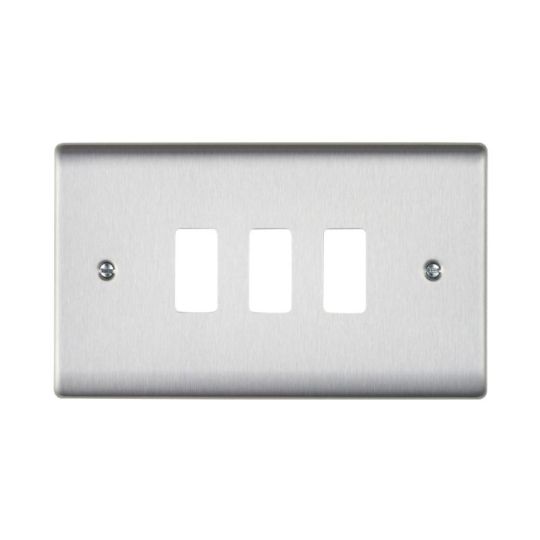 Saxby Raised Screwed 3G Grid Front Plate - Brushed Steel in Brushed Steel