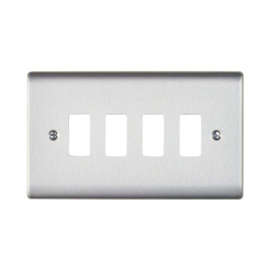 Saxby Raised Screwed 4G Grid Front Plate - Brushed Steel in Brushed Steel