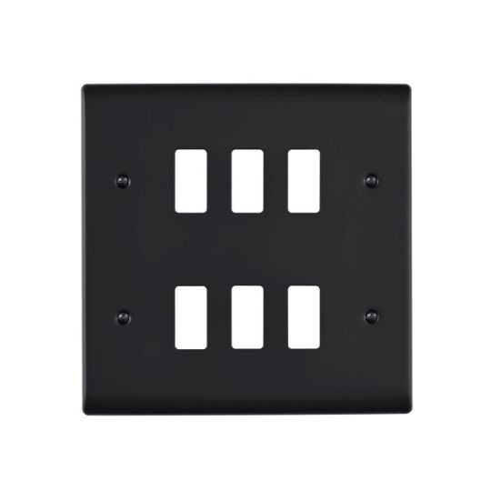 Saxby Raised Screwed 6G Grid Front Plate - Matt Black in Matt Black