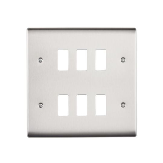 Saxby Raised Screwed 6G Grid Front Plate - Brushed Steel in Brushed Steel