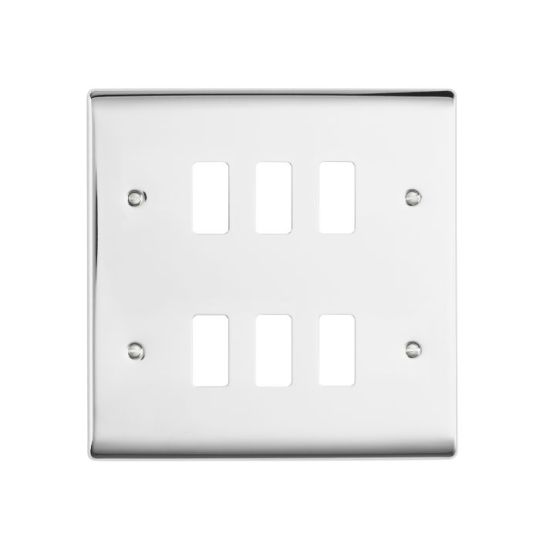 Saxby Raised Screwed 6G Grid Front Plate - Polished Chrome in Chrome Effect Plate