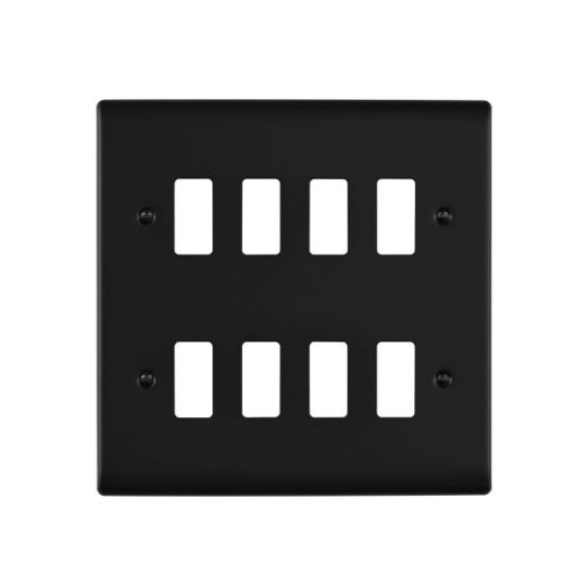 Saxby Raised Screwed 8G Grid Front Plate - Matt Black in Matt Black