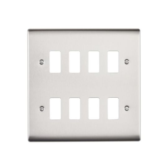 Saxby Raised Screwed 8G Grid Front Plate - Brushed Steel in Brushed Steel