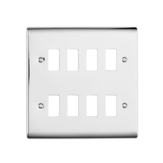 Saxby Raised Screwed 8G Grid Front Plate - Polished Chrome in Chrome Effect Plate