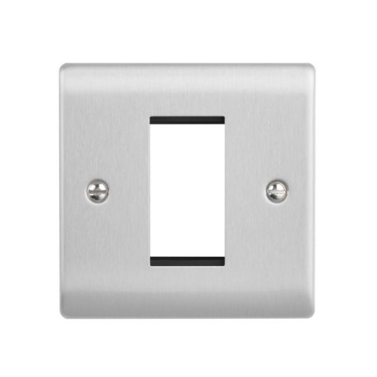 Saxby Raised Screwed 1G Modular Faceplate (1 Module) - Brushed Steel in Brushed Steel