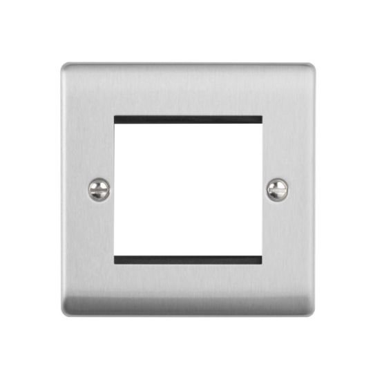 Saxby Raised Screwed 2G Modular Faceplate (2 Modules) - Brushed Steel in Brushed Steel