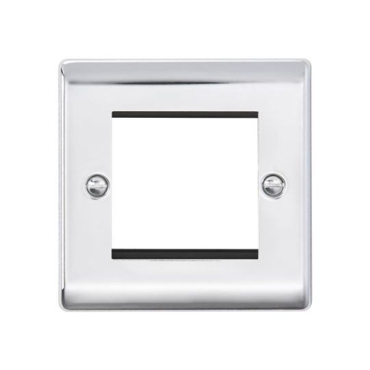 Saxby Raised Screwed 2G Modular Faceplate (2 Modules) - Polished Chrome in Chrome Effect Plate