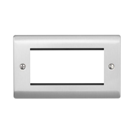 Saxby Raised Screwed 4G Modular Faceplate (4 Modules) - Brushed Steel in Brushed Steel