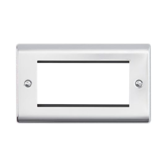 Saxby Raised Screwed 4G Modular Faceplate (4 Modules) - Polished Chrome in Chrome Effect Plate