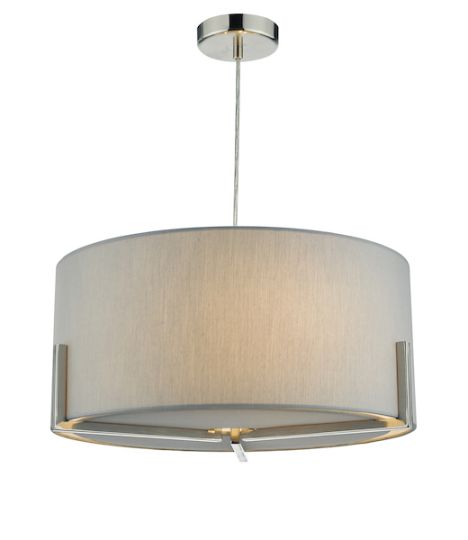 Dar Santino Pendant Satin Chrome With Grey Cotton Shade