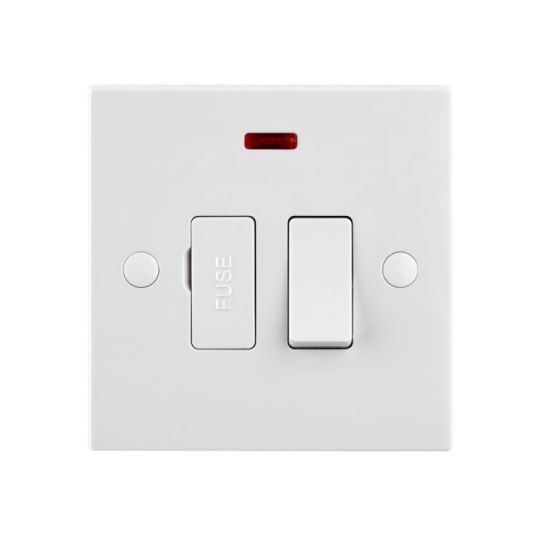 Saxby Square Edge 13A Switched Fused Spur Unit With Neon in White