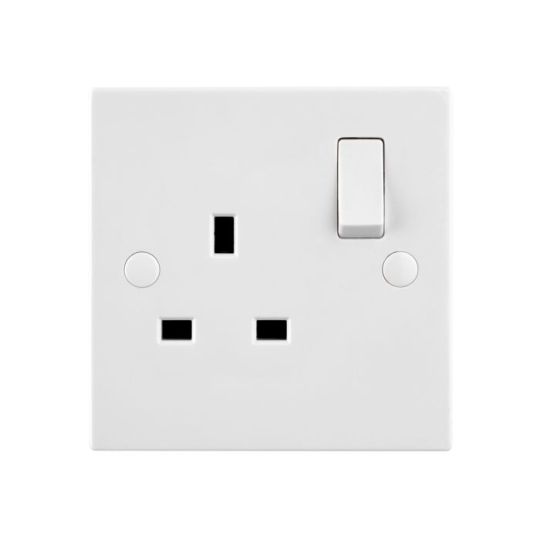 Saxby Square Edge 13A 1G Dp Switched Socket in White