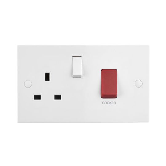Saxby Square Edge 45A Dp Cooker Switch With 13A Socket in White