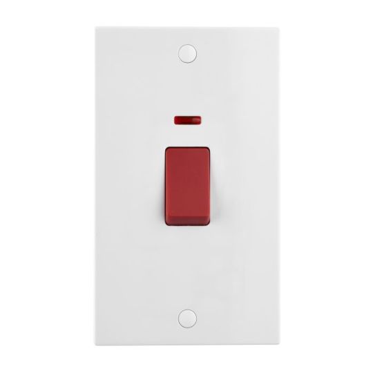 Saxby Square Edge 45A Large Plate Dp Switch With Neon in White