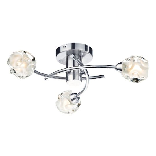 Dar Seattle 3 Light Flush Satin Chrome Glass
