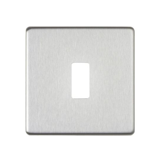 Saxby Screwless 1G Grid Front Plate - Brushed Steel in Brushed Steel