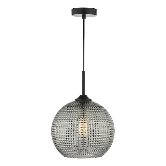 Dar Soren 1 Light Pendant Black And Smoked Textured Glass