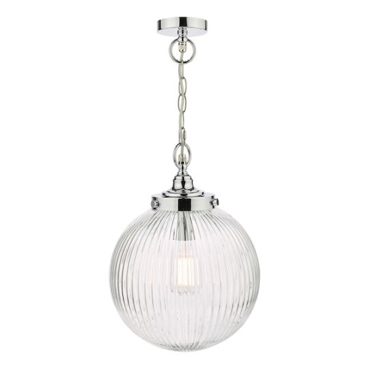 Dar Tamara Bathroom Pendant Polished Chrome Ribbed Glass IP44