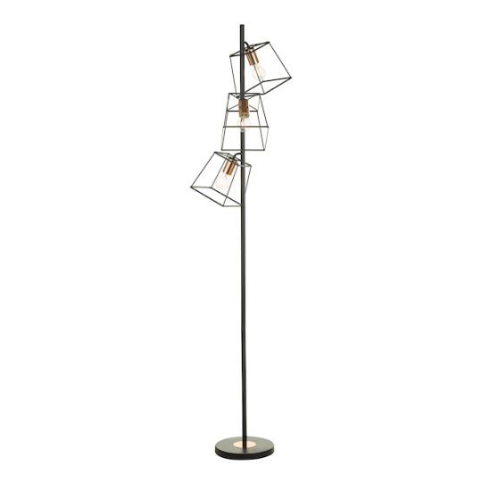 Dar Tower 3 Light Floor Lamp Matt Black Copper