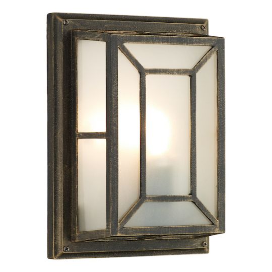 Dar Trent Outdoor Wall Light Black/Gold Frosted Glass IP44