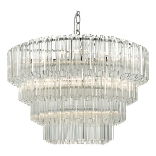 Dar Tuvalu 4 Tier 9 Light Chandelier Crystal & Polished Chrome