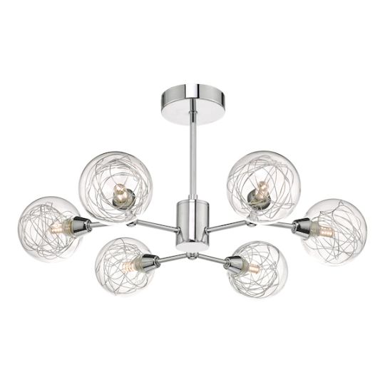 Dar Tyka 6lt Semi Flush Polished Chrome & Glass