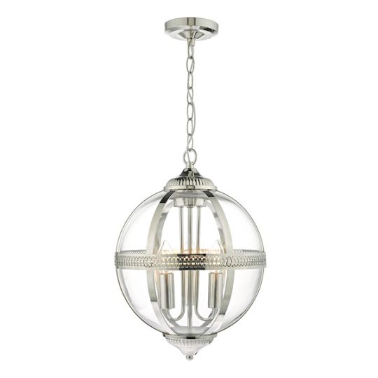 Dar Vanessa 3 Light Pendant Polished Nickel & Glass
