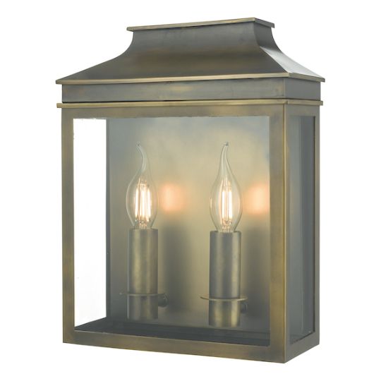 Dar Vapour 2 Light Coach Lantern Outdoor Wall Light Weathered Brass IP44