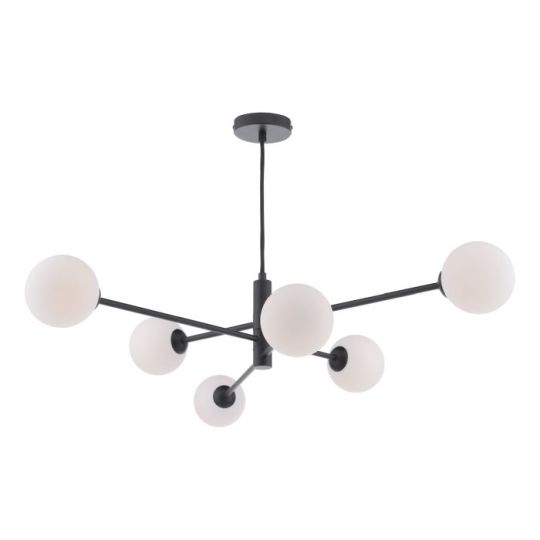 Dar Vignette 6 Light Pendant Matt Black & Opal Glass