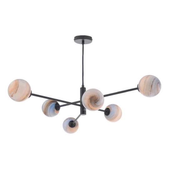 Dar Vignette 6 Light Pendant Matt Black & Planet Style Glass