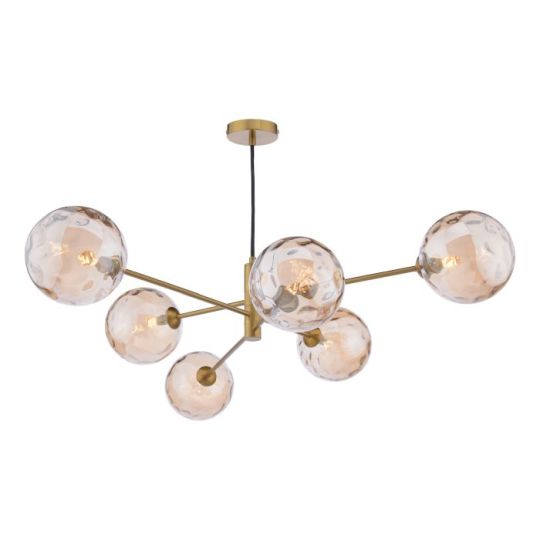 Dar Vignette 6 Light Pendant Aged Brass & Champagne Dimpled Glass