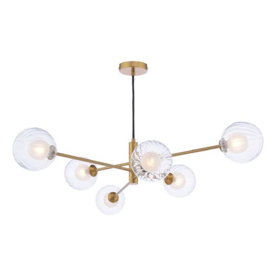 Dar Vignette 6 Light Pendant Aged Brass & Clear/Opal Glass