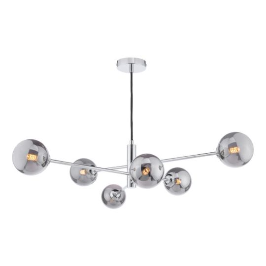 Dar Vignette 6 Light Pendant Polished Chrome & Smoked Glass