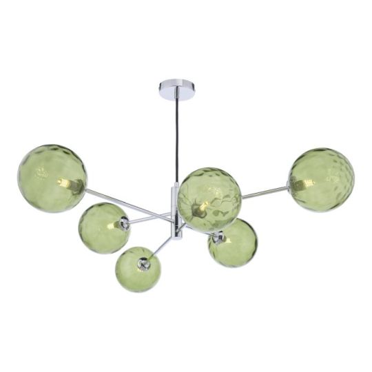 Dar Vignette 6 Light Pendant Polished Chrome & Green Dimpled Glass