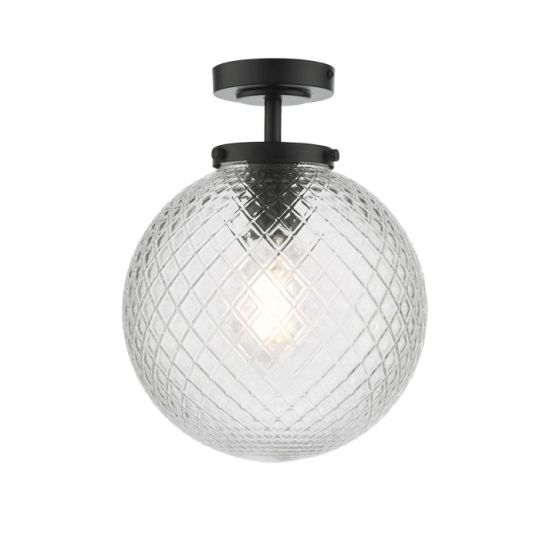 Dar Wayne Bathroom Semi Flush Matt Black Opal Glass IP44
