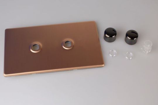 Varilight Brushed Copper 2-Gang Matrix Kit For Rotary Dimmers (Twin Plate) 