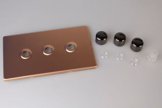 Varilight Brushed Copper 3-Gang Matrix Kit For Rotary Dimmers (Twin Plate) 