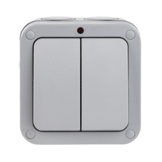 Saxby Weatherproof 20A 2G 2-Way Switch With Indicator in Grey